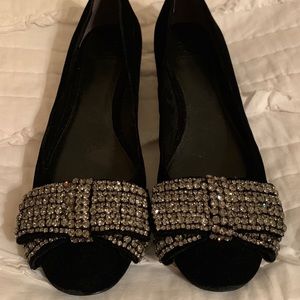 Tory Burch size 9 velvet flats with rhinestone bow